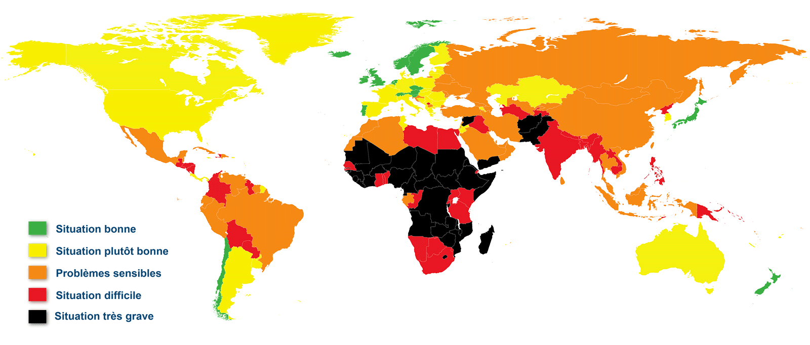Carte des droits de l'enfant dans le monde